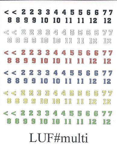 Fighter numbers 1-12. 6 sets of 6 colors